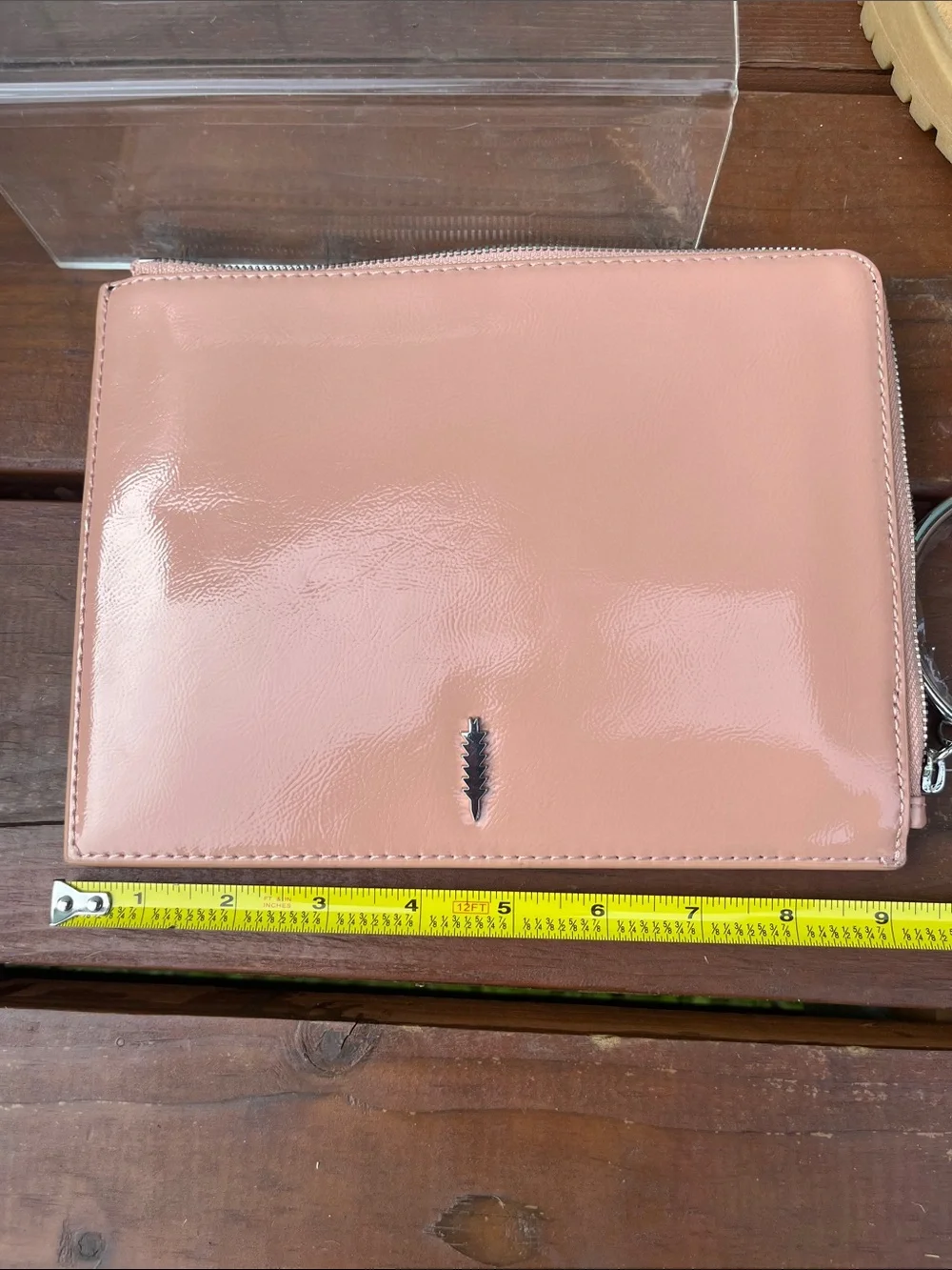 Thacker Peach Leather Wristlet with Silver Ring Handle